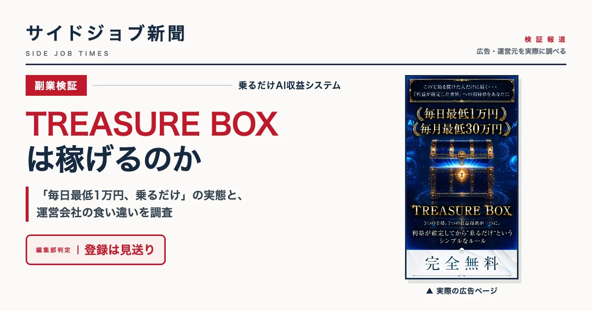 TREASURE BOX（トレジャーボックス）は稼げる？大森敦弘のAI収益システムを調査