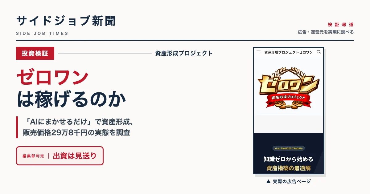 資産形成プロジェクトゼロワンは怪しい投資？島田慎次の実態を調査
